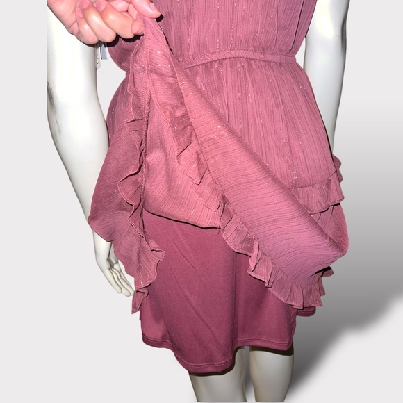 BCX Metallic Mauve Tiered Mini Dress **NWT** - Picture 4 of 6